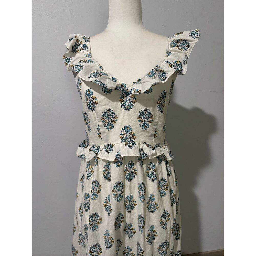 J. Crew Factory Cream Midi Dress with Blue Floral Print - Picture 10 of 14